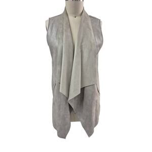 NWOT Tahari Stone Faux Leather Asymmetrical Vest Open Front Pockets Sz L